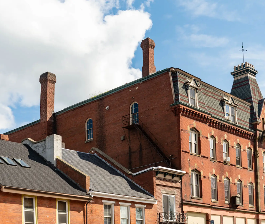 Red brick building with chimneys